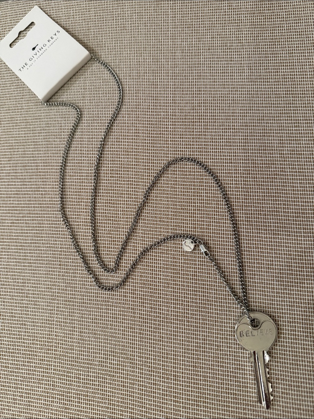 The Giving Keys Silver 'BELIEVE' Key Pendant Necklace
